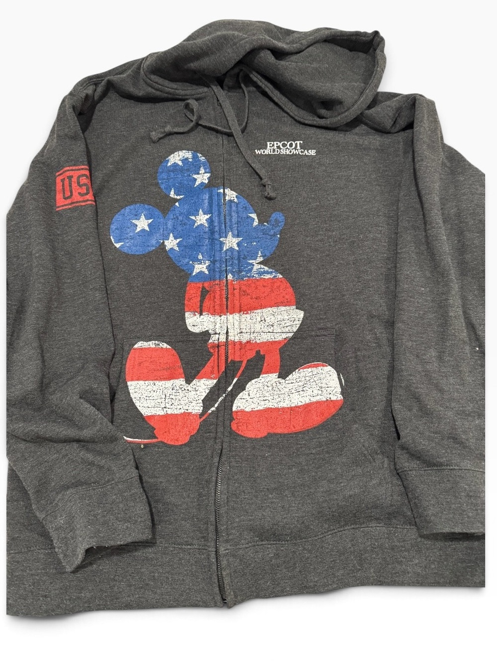 Disney EPCOT World Showcase Mickey Mouse USA Zip Hoodie Gray 3X